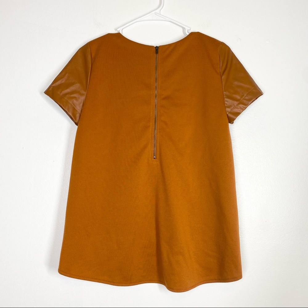 ANTHRO Leather Front Tee Shirt Top Sunday In Brooklyn XS Vegan Orange - Picture 4 of 5